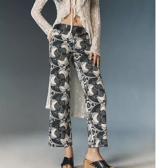 Mother The Ramber Jeans Mid-Rise Ankle CurlyQue Black/Cream Straight Leg 29 - Picture 1 of 11